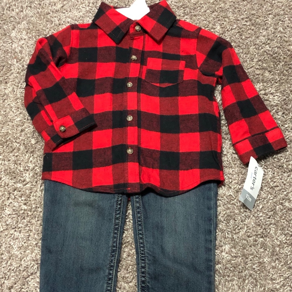 CARTERS baby button down and Jean outfit 12 month